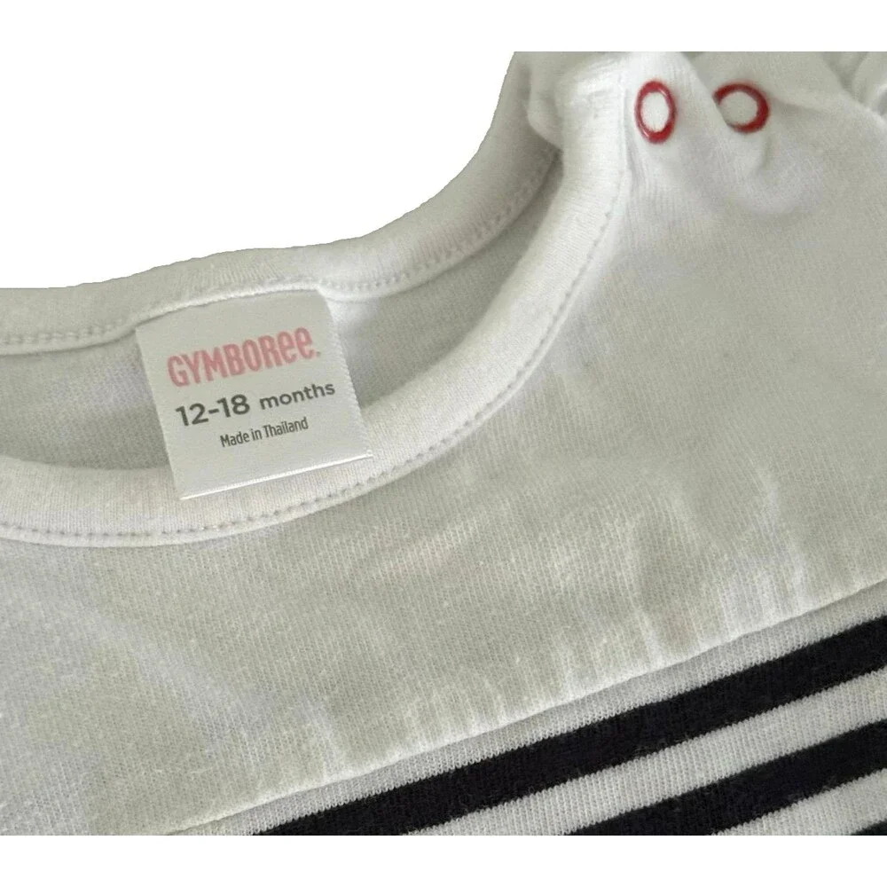 Gymboree Baby Girl 12-18M Nautical Stripe Red White Blue Romper Patriotic Cotton
